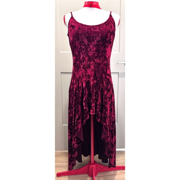 Vtg CONTEMPO Casuals Red Burgundy Crushed Velvet High Low Evening Dress USA Sz L - Picture 1 of 6